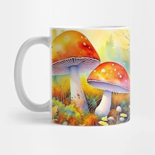 Watercolor Mashroom with Autumn Leaves Mug